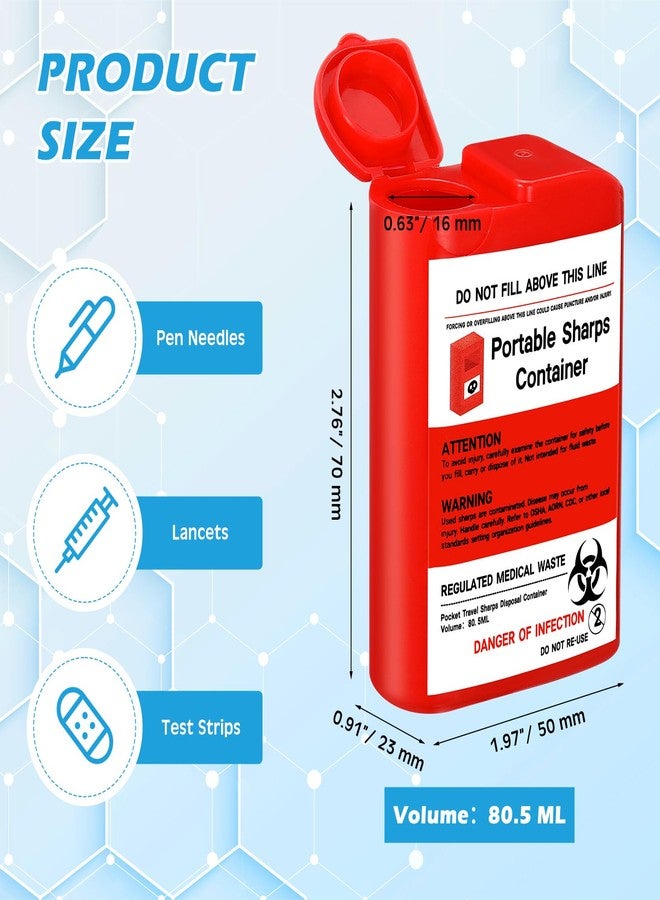 Baderke 3 Pcs Pocket Travel Sharps Disposal Container, 80ml Needle Disposal Containers Home Small Sharps Portable Biohazard Syringe Box for Home Travel Diabetic Supplies(Red) - Image 2